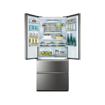 HAIER HB18FGSAAA French Door (E, 1900 mm hoch, Design-Glasfront in Silber)