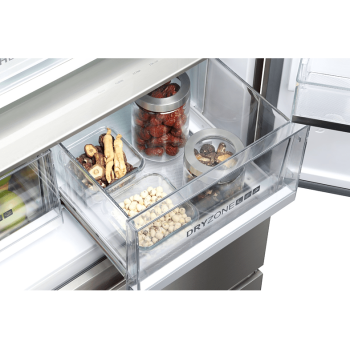 HAIER HB18FGSAAA French Door (E, 1900 mm hoch, Design-Glasfront in Silber)