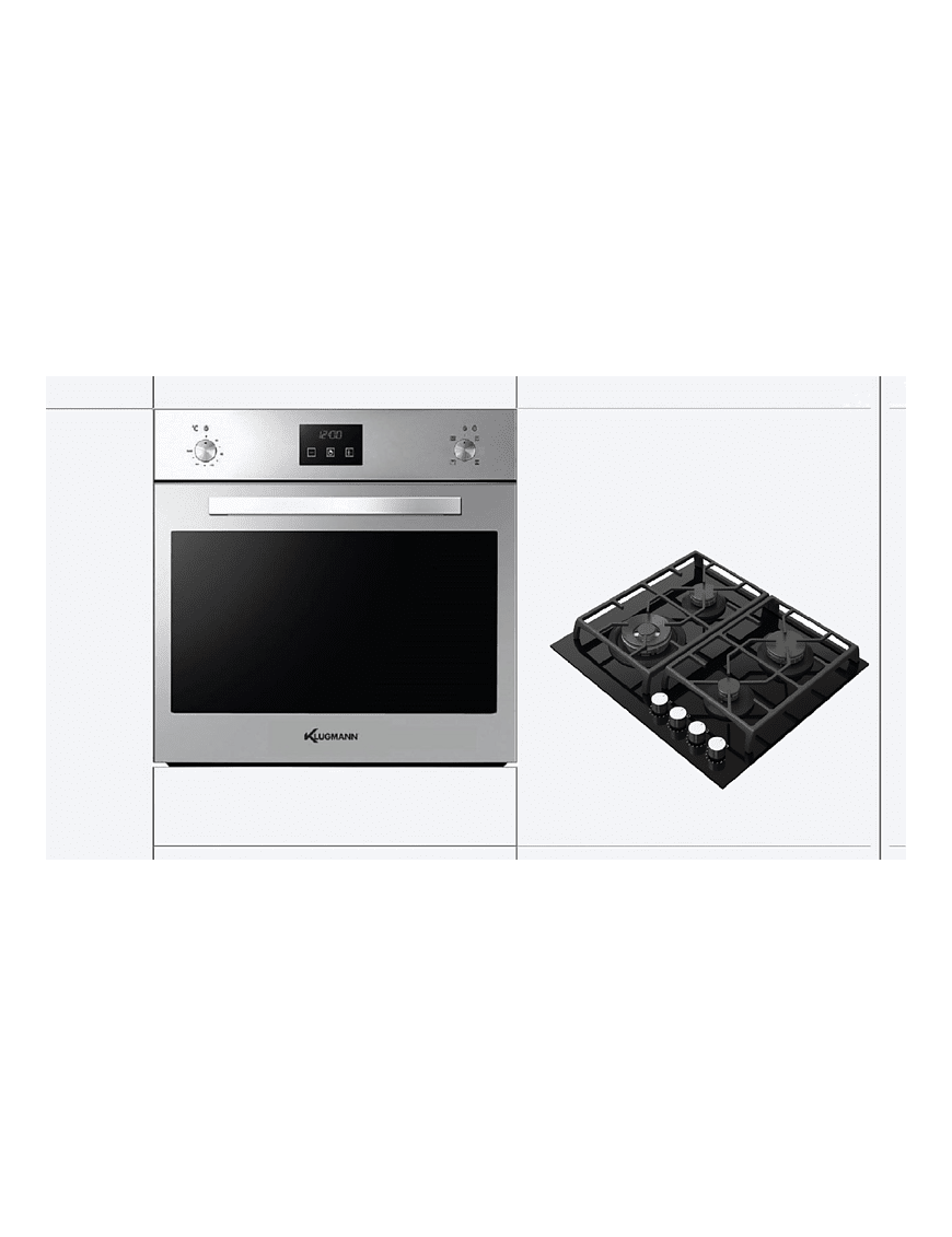 KLUGMANN KGO600.5GFX + KT6000B5, Einbauherdset (Vitroceramic Gaskochfeld, A+, 60 Liter)